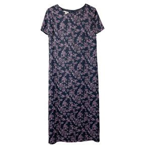 VTG 90s‎ Talbots Sz 10 Black & Purple Floral Maxi Dress Whimsy Goth Cottagecore